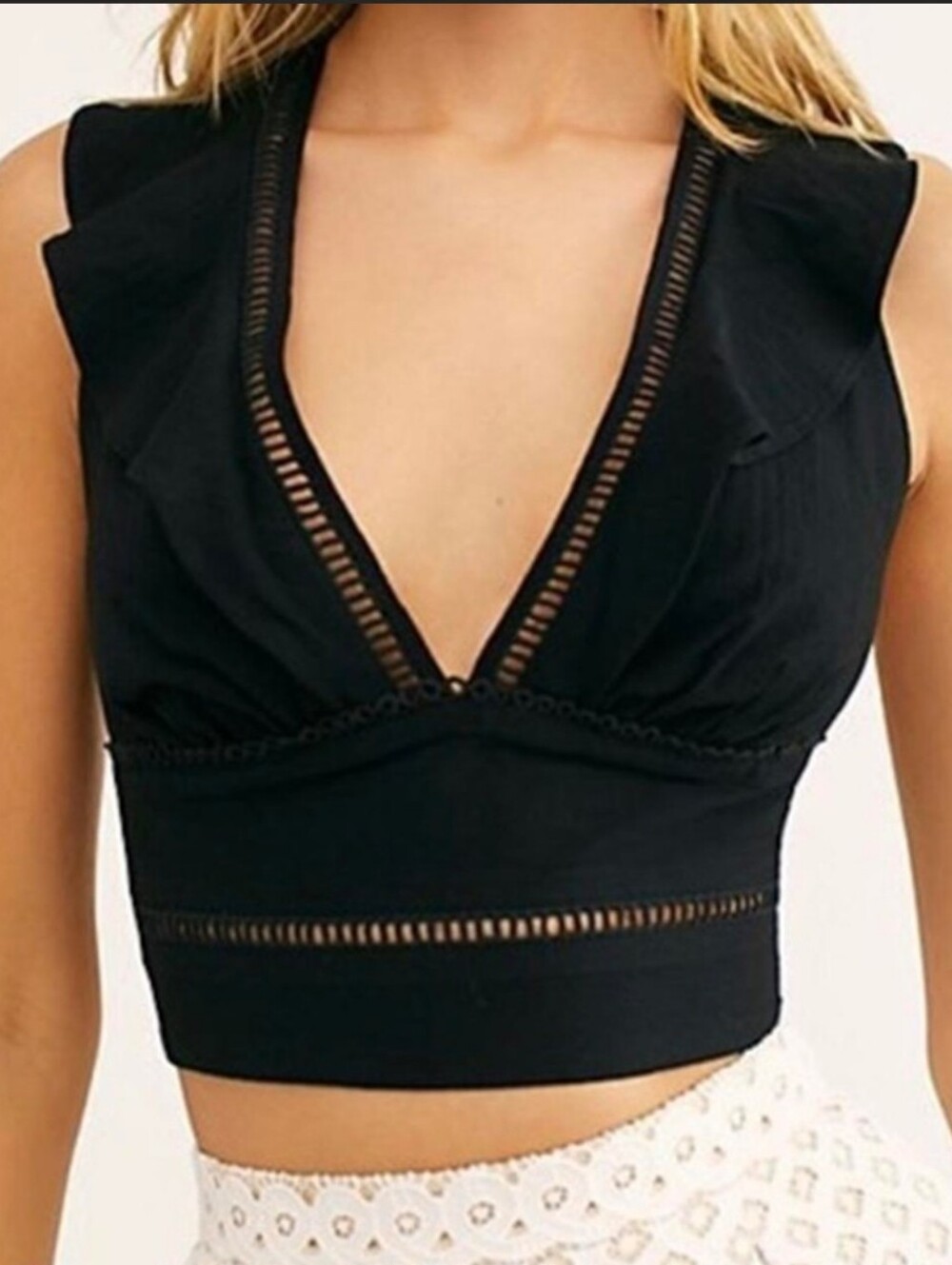 Free People Lillian Lace-Up Black Tank Top Size Medium